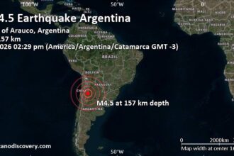Sismo de magnitud 4.5 al norte de Arauco este domingo 26 de julio