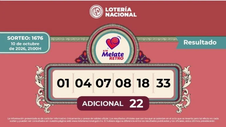 Melate Retro 1676: Números Ganadores 10/10/26